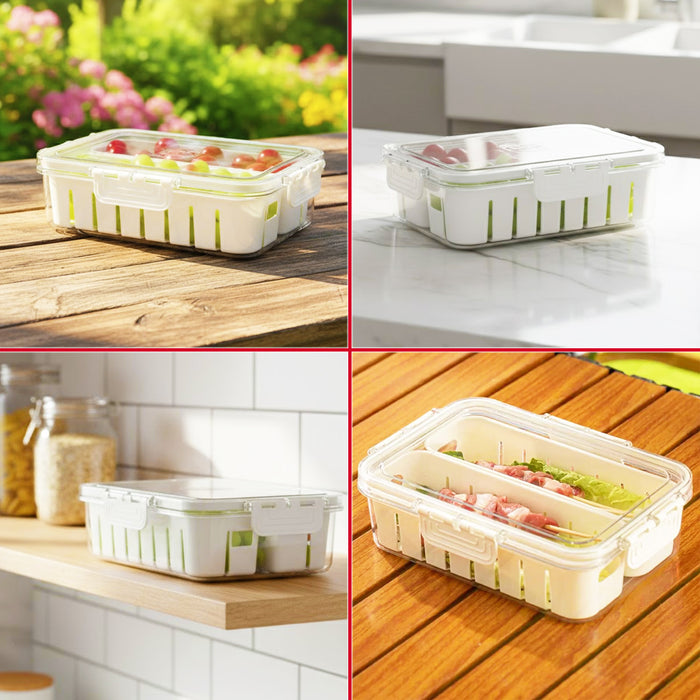Food Storage Container with Securing Clips Lid and 2 Removable Divider Compartments (Small)