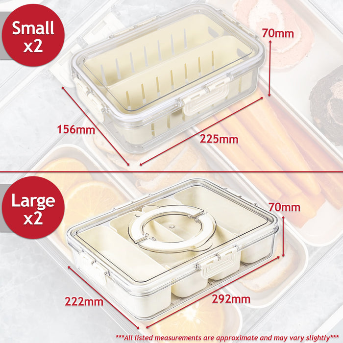 Food Storage Containers with Securing Clips Lid and Removable Divider Compartments (2 x Small + 2 x Large)