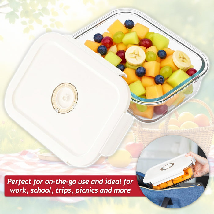 Vacuum Food Storage Glass Container with Securing Clips Lid + Manual Sealing Pump (Medium, 1040ml)