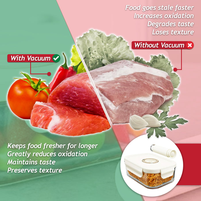Vacuum Food Storage Glass Container with Securing Clips Lid + Manual Sealing Pump (Large, 1480ml)