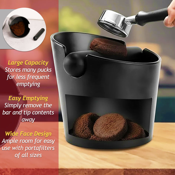 Coffee Knock Box with Non-Slip Base and Detachable Bar Espresso Grounds Grind Bin Container (Matt Black, 4.9")
