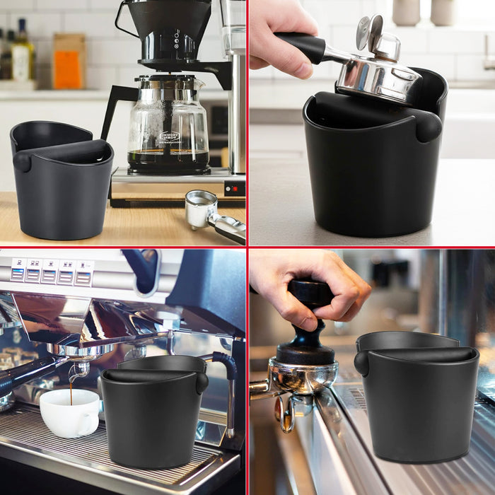 Coffee Knock Box with Non-Slip Base and Detachable Bar Espresso Grounds Grind Bin Container (Matt Black, 4.9")