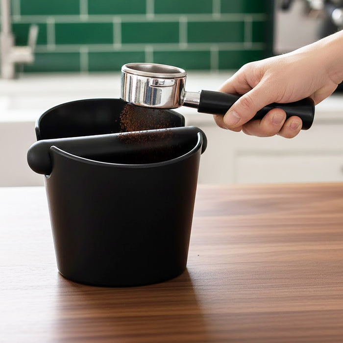 Coffee Knock Box with Non-Slip Base and Detachable Bar Espresso Grounds Grind Bin Container (Matt Black, 4.9")