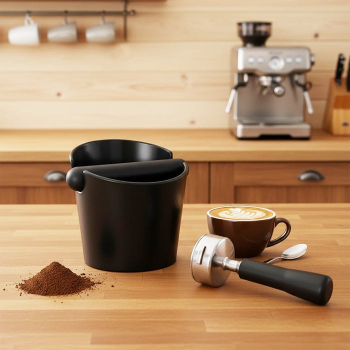Coffee Knock Box with Non-Slip Base and Detachable Bar Espresso Grounds Grind Bin Container (Matt Black, 4.9")