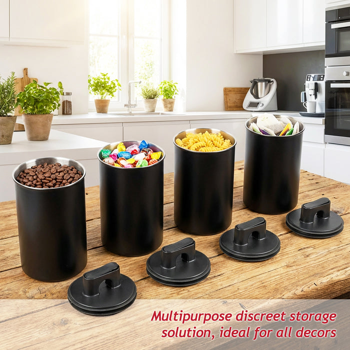Airtight Coffee Canister Vacuum Seal Lid Stainless Steel Powder Coated Matt Black Storage Container Jar (Large, 1050ml Capacity)