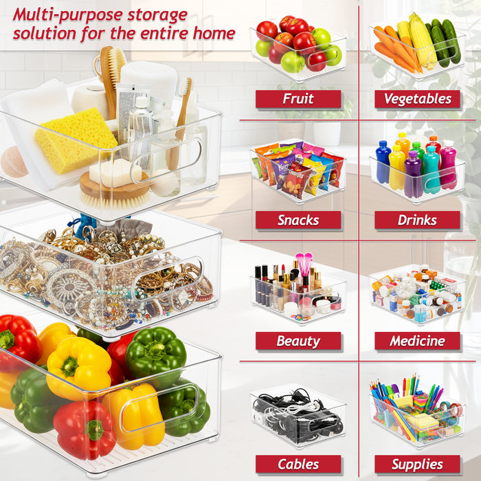Storage Container Organiser Trays Clear Fridge Food Drink Pantry Cupboard Household Storing Drawers Small Medium Large Set (Pack of 3)