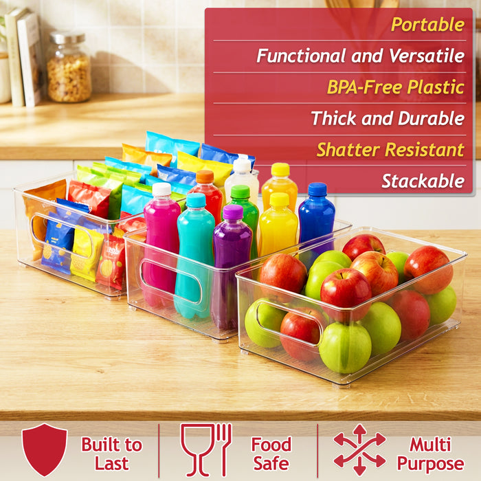 Storage Container Organiser Trays Clear Fridge Food Drink Pantry Cupboard Household Storing Drawers Small Medium Large Set (Pack of 3)