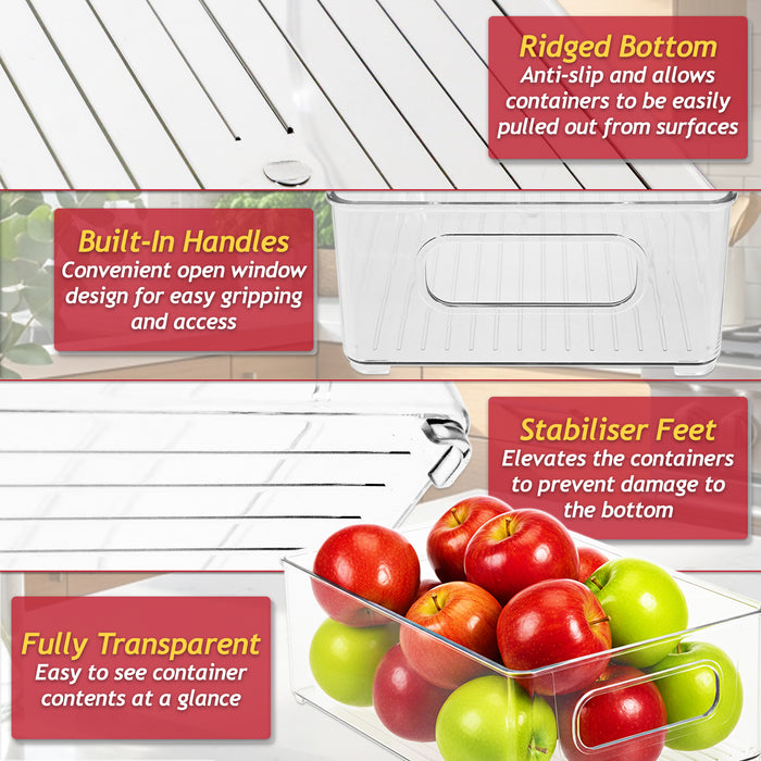Storage Container Organiser Trays Clear Fridge Food Drink Pantry Cupboard Household Storing Drawers Small Medium Large Set (Pack of 3)