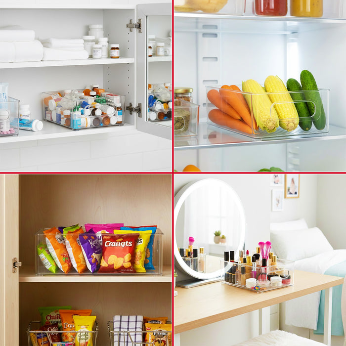 Storage Container Organiser Trays Clear Fridge Food Drink Pantry Cupboard Household Storing Drawers Small Medium Large Set (Pack of 3)