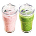Glass Tumbler with Straw and Lid Thick Clear Ribbed 3-in-1 Cup Glasses (600ml Capacity, Pack of 2)