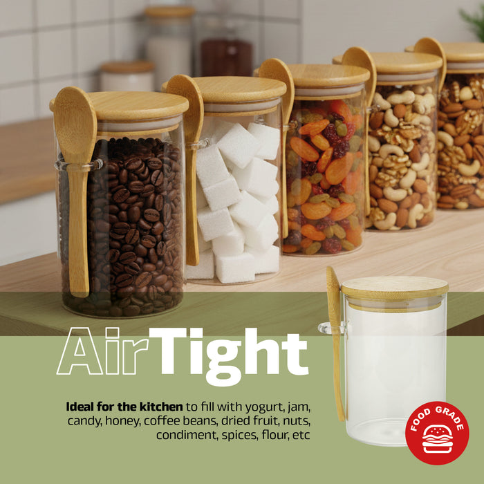 Glass Jar Airtight with Lid Spoon Overnight Oats Food Container 530ml