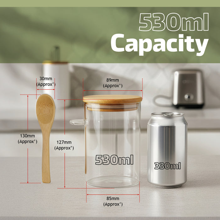 Glass Jar Airtight with Lid Spoon Overnight Oats Food Container 530ml