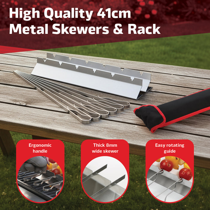 Kebab Skewer Rack Set 6 Pack 410mm / 16 Inch Flat Stainless Steel Metal Skewers