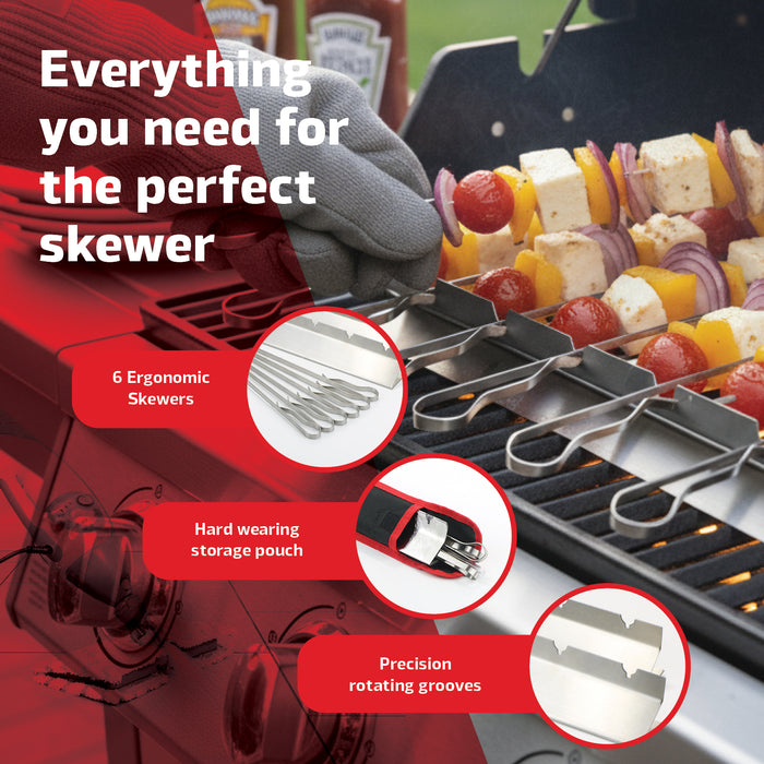 Kebab Skewer Rack Set 6 Pack 410mm / 16 Inch Flat Stainless Steel Metal Skewers