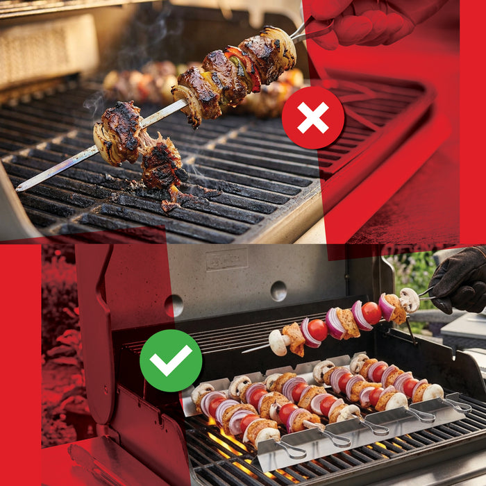 Kebab Skewer Rack Set 6 Pack 410mm / 16 Inch Flat Stainless Steel Metal Skewers