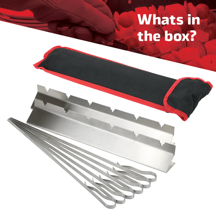 Kebab Skewer Rack Set 6 Pack 410mm / 16 Inch Flat Stainless Steel Metal Skewers