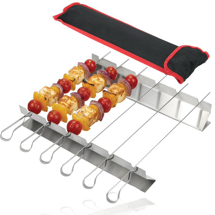 Kebab Skewer Rack Set 6 Pack 410mm / 16 Inch Flat Stainless Steel Metal Skewers