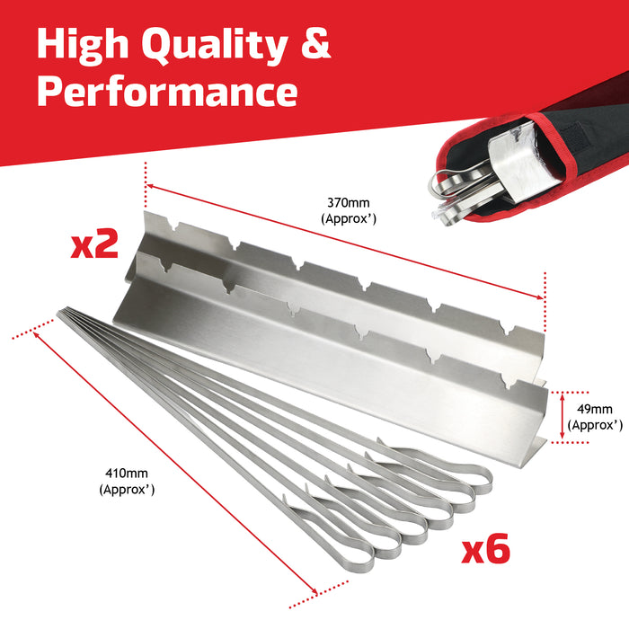 Kebab Skewer Rack Set 6 Pack 410mm / 16 Inch Flat Stainless Steel Metal Skewers