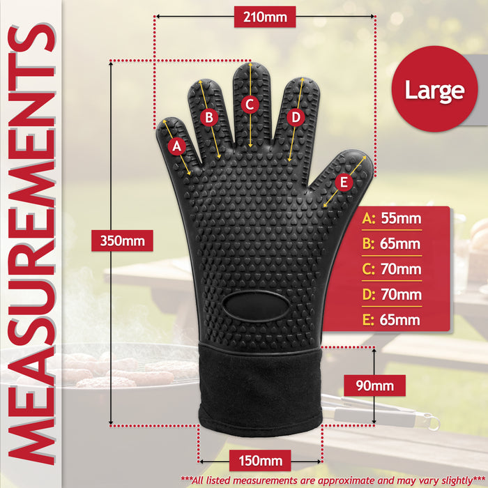 BBQ Grilling Gloves Heat Resistant Non Slip Silicone Forearm Protection Barbecue Grill Oven Mitts (Large, Black)