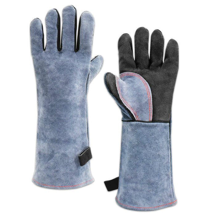 Welding Gloves BBQ Grill Oven 500°C / 932°F Extreme Heat Resistant Leather Gauntlets (Size 10, XL, 16" Extra Long)