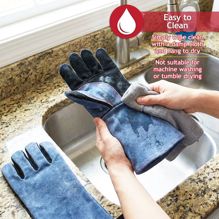 Welding Gloves BBQ Grill Oven 500°C / 932°F Extreme Heat Resistant Leather Gauntlets (Size 10, XL, 16" Extra Long)