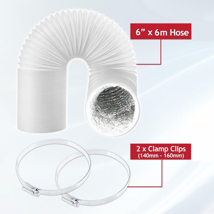 HVAC Vent Hose 6" 6m Insulated PVC Aluminium Foil Lined Duct Pipe + Clips
