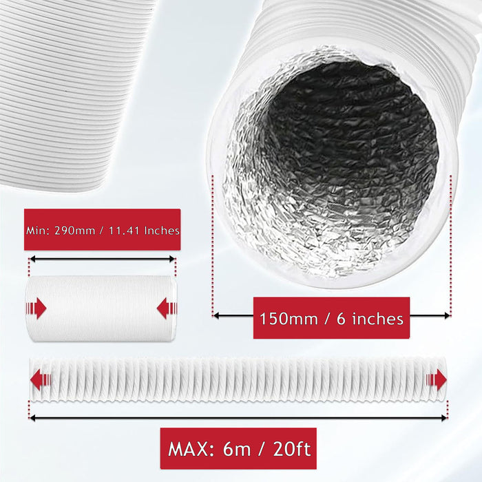 Cooker Hood Vent Hose 6" 6m Universal Aluminium Foil Insulated Extractor Pipe + Clips