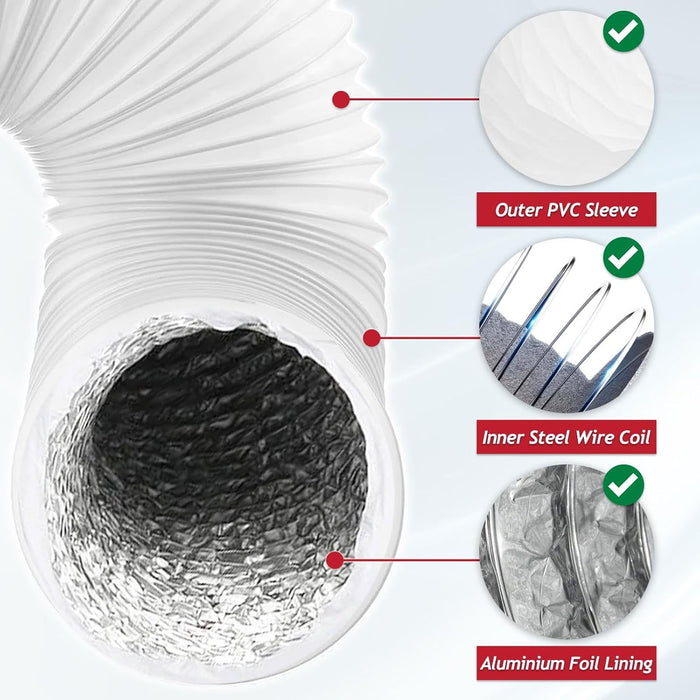 HVAC Vent Hose 6" 6m Insulated PVC Aluminium Foil Lined Duct Pipe + Clips