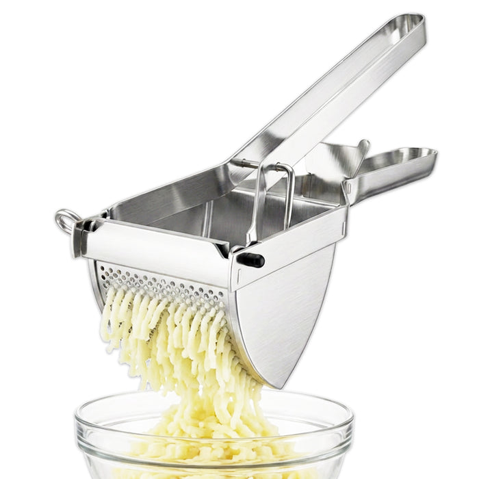 Stainless Steel Potato Ricer Masher Vegetable Fruit Puree Juice Food Presser Tool with Large Double Sided Mashing Basket