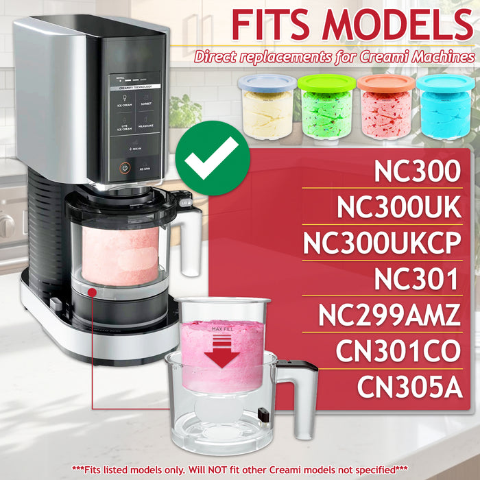 Ice Cream Containers with Lids for Ninja Creami NC300 NC301 NC299AMZ CN301CO CN305A Machines (Pack of 4, 450ml)