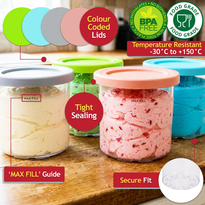 Ice Cream Containers with Lids for Ninja Creami NC300 NC301 NC299AMZ CN301CO CN305A Machines (Pack of 4, 450ml)