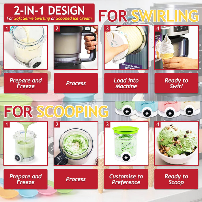 Ice Cream Containers with Lids for Ninja Creami NC700 NC701 NC701C NC701Q CN701CO Scoop & Swirl Machines (Pack of 4, 480ml)