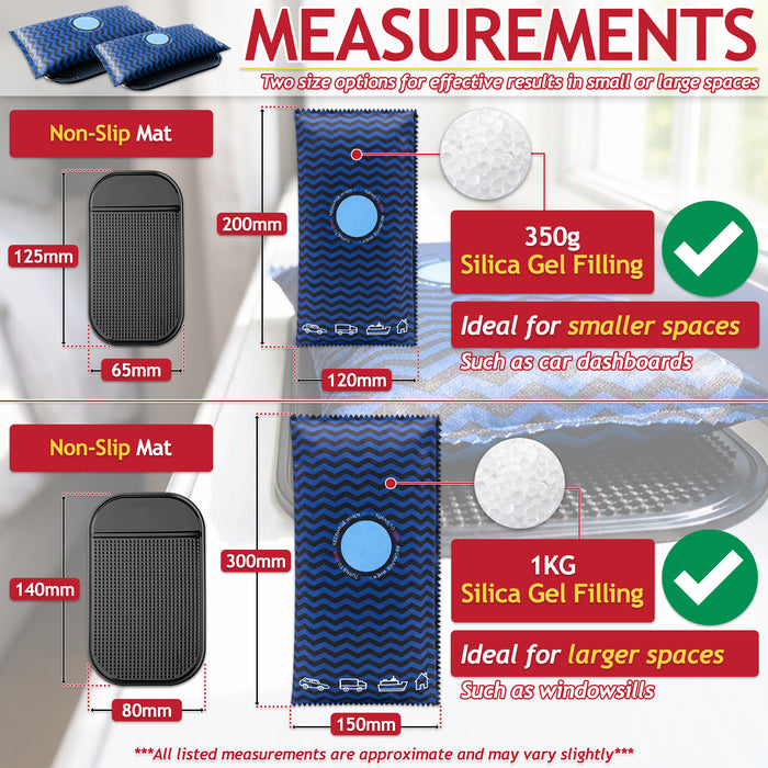 Reusable Dehumidifier Car Home Moisture Absorber Silica Gel Desiccant Bags with Non-Slip Mats (350g + 1KG)