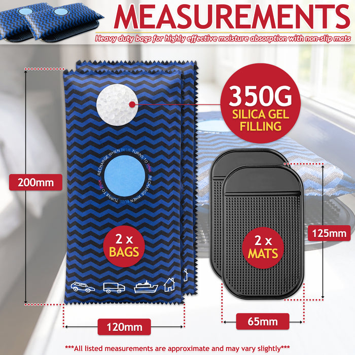 Reusable Dehumidifier Car Home Moisture Absorber Silica Gel Desiccant Bags with Non-Slip Mats (350g, Pack of 2)