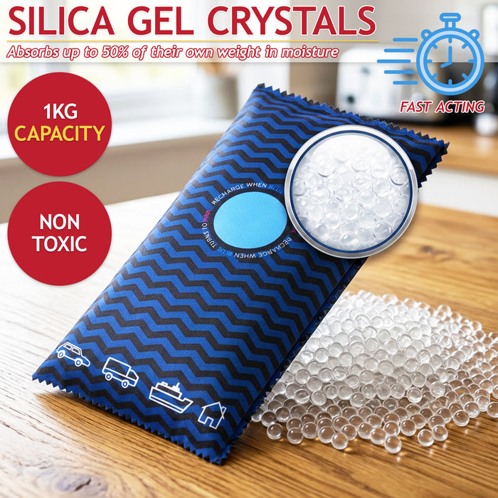 Reusable Dehumidifier Car Home Moisture Absorber Silica Gel Desiccant Bags with Non-Slip Mats (1KG, Pack of 2)