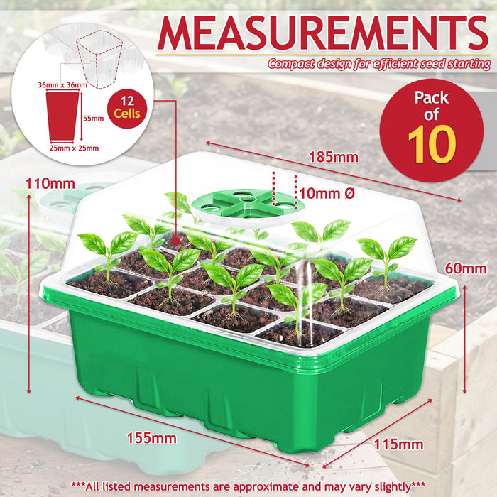 Seed Starting Propagator Tray Garden Plant Seedling Germination Starter Grow Kit (Pack of 10, 120 Cells)
