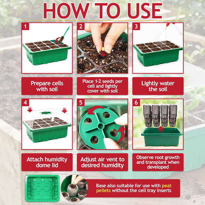 Seed Starting Propagator Tray Garden Plant Seedling Germination Starter Grow Kit (Pack of 10, 120 Cells)