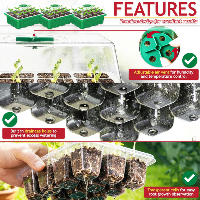Seed Starting Propagator Tray Garden Plant Seedling Germination Starter Grow Kit (Pack of 10, 120 Cells)