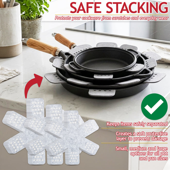 Felt Stacking Protector Divider Liners for Pots Pans Bowls Plates Cookware (Small / Medium / Large, Pack of 12)