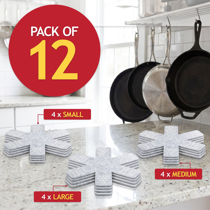 Felt Stacking Protector Divider Liners for Pots Pans Bowls Plates Cookware (Small / Medium / Large, Pack of 12)