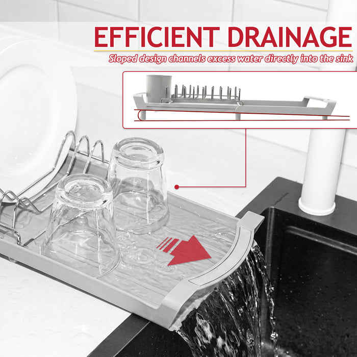 Compact Expandable Stainless Steel Dish Drainer Drying Sink Rack with Adjustable Extendable Length (Grey)