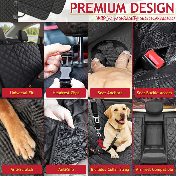 Universal Car Rear Seat Cover Waterproof Interior Upholstery Protector with Dog Collar Strap Restraint