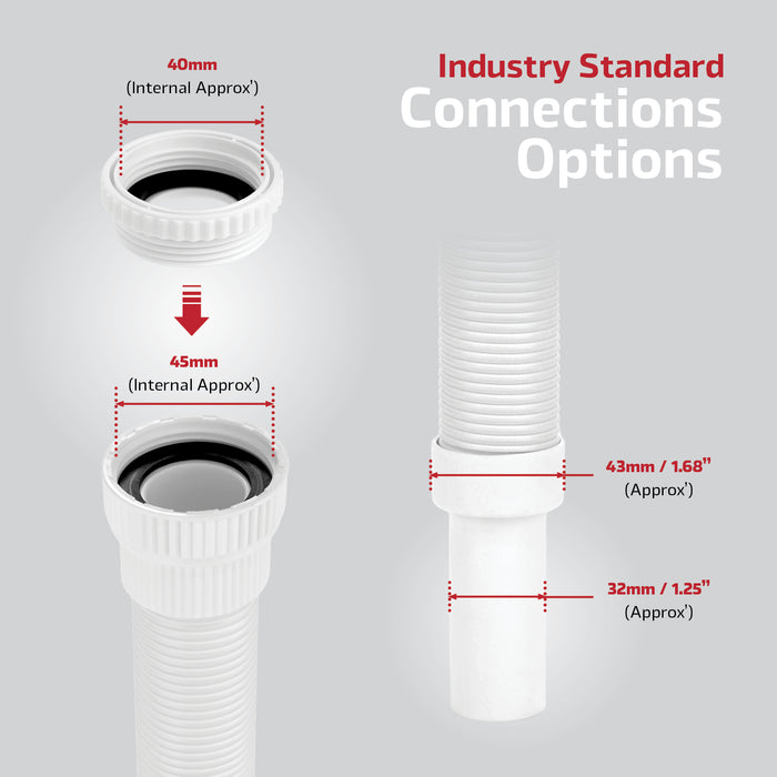 Flexible Waste Trap with Reinforced Steel Wire, White 40-45mm Sink Traps