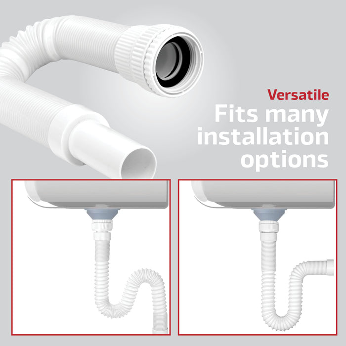 Flexible Waste Trap with Reinforced Steel Wire, White 40-45mm Sink Traps