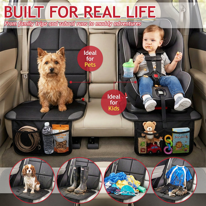 Universal Car Seat Cover Protectors with Storage Pockets for Child Seats Dogs Kids Pets (Pack of 2)