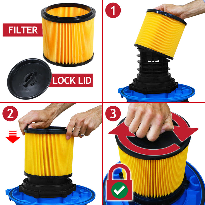 Wet & Dry Cartridge Filter for Vacmaster Vacuum Cleaners (20 Litre to 60 Litre Models)