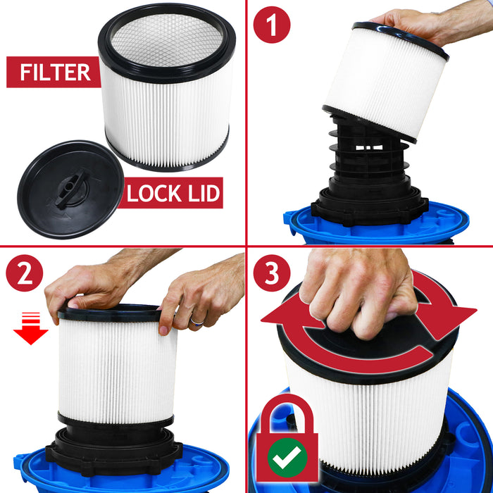Wet & Dry Cartridge Filter + Foam Sleeve for Lidl Parkside 20L 30L Canister Vacuum Cleaner