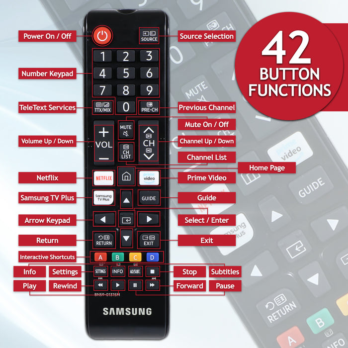 Samsung Smart TV Remote Control BN59-01315M Universal 1080p 4K Neo QLED Crystal UHD Frame Television Controller