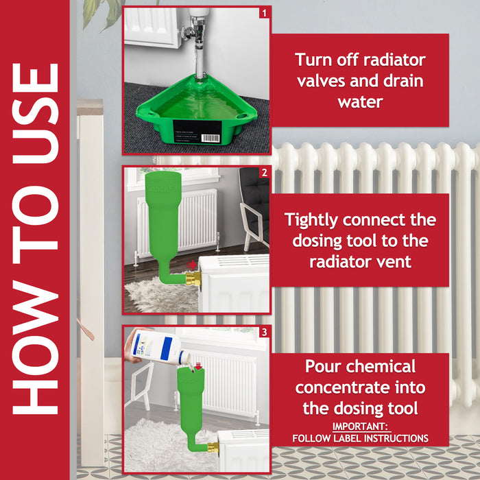 Central Heating Cleanser Concentrate Sludge Rust Debris Cleaner Liquid (500ml Bottle) + Radiator Dosing Funnel Tool