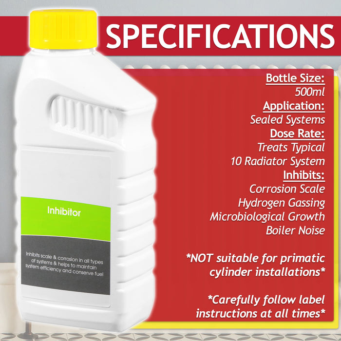 Central Heating Inhibitor Concentrate Anti Corrosion Liquid (500ml Bottle) + Radiator Dosing Funnel Tool
